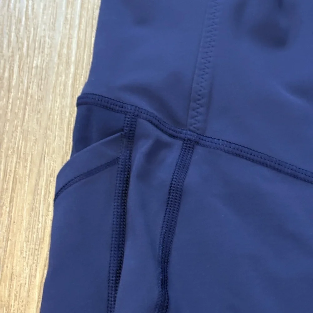 Lululemon Fast & Free Crops Style 10 Navy Blue Pocket Leggings High Rise Running